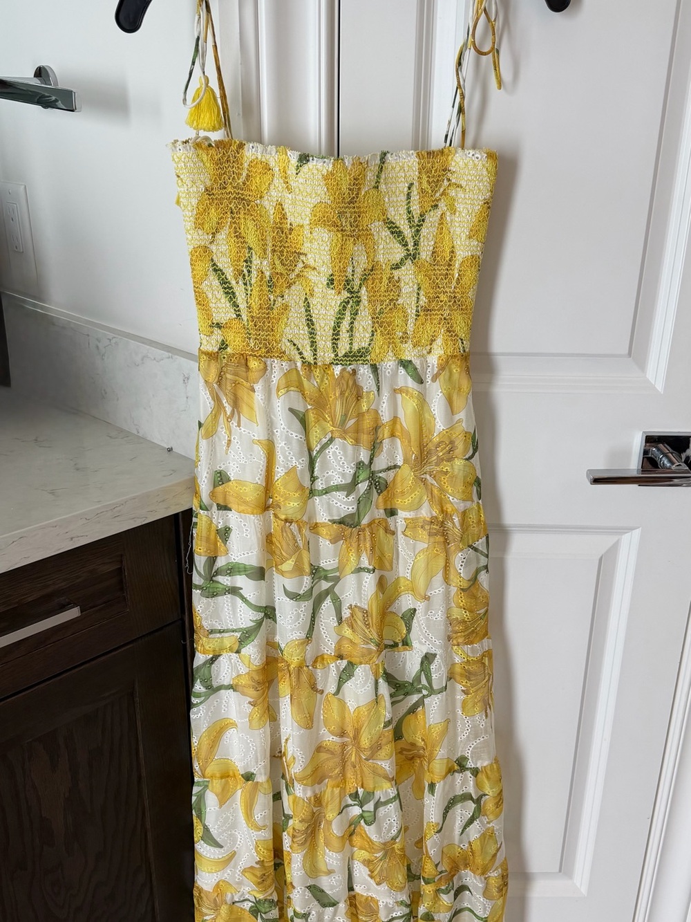 Alice + Olivia Yellow and White Smocked Floral Dress
